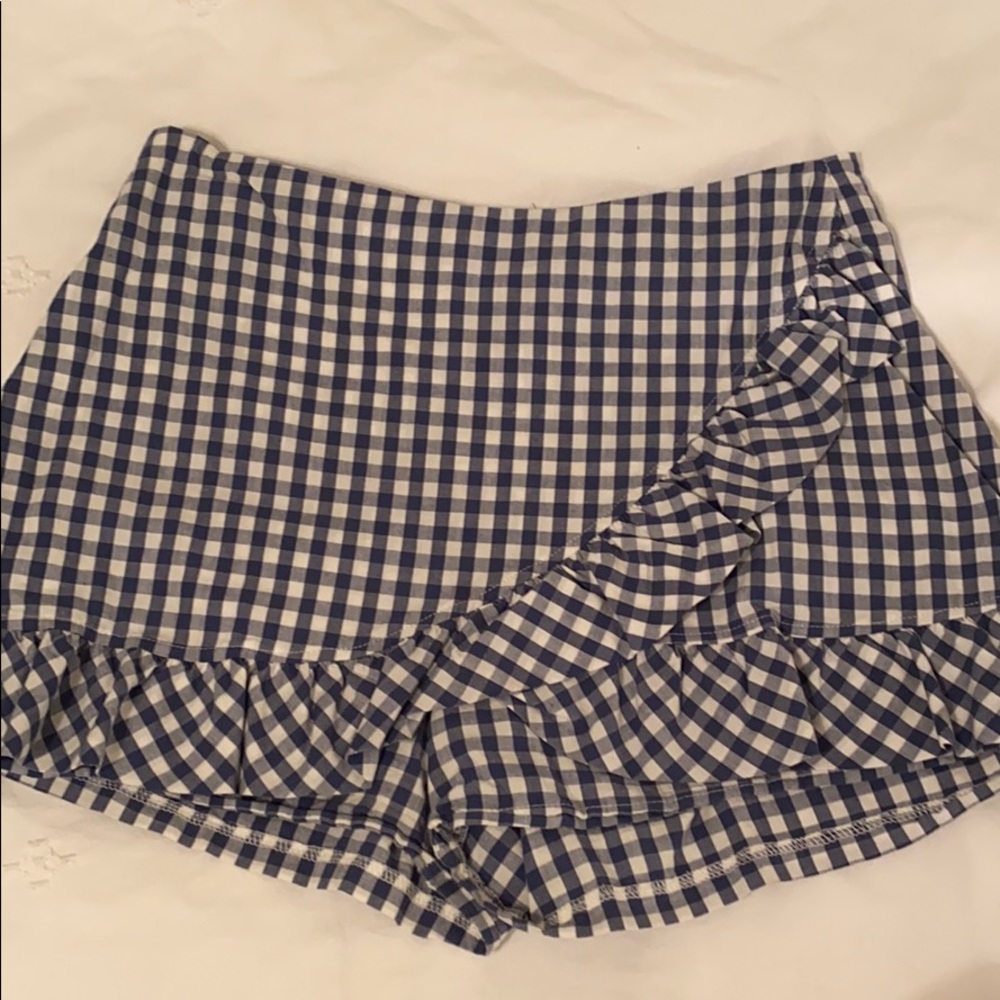 Navy Gingham Skort with Ruffle